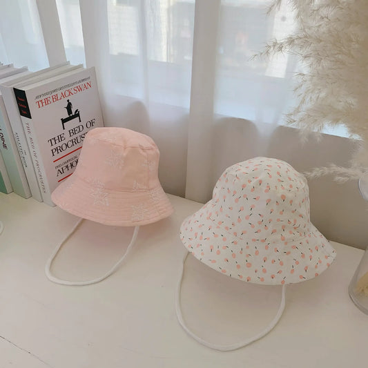 1-12Year Kids Fisherman Hat Pink Print Girl Baby Bucket Hats Cotton Breathable UV Protection Basin Cap Children Sunshade Visors