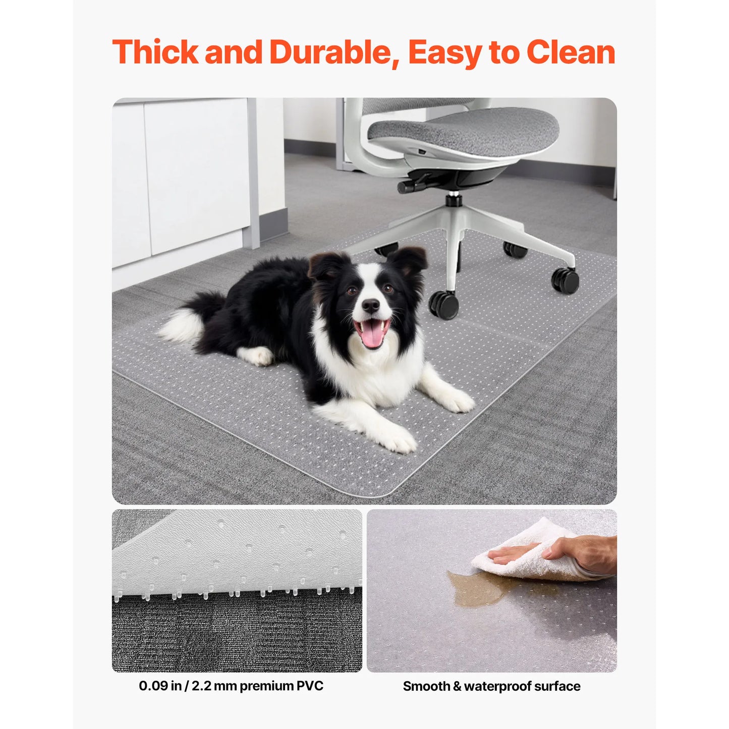 SucceBuy Chair Mat Plastic Floor Protector Rug with Studded Non-Slip & Easy to Clean Smooth Glide Under Desk Rug for Home Office