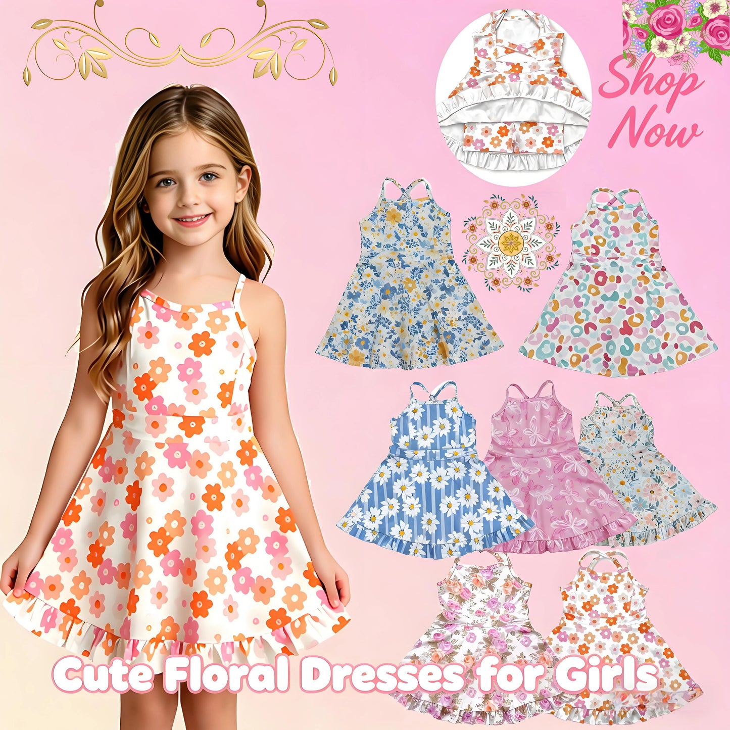 Girls Floral Printed Casual Dress Soft Sleeveless Dress for Kids