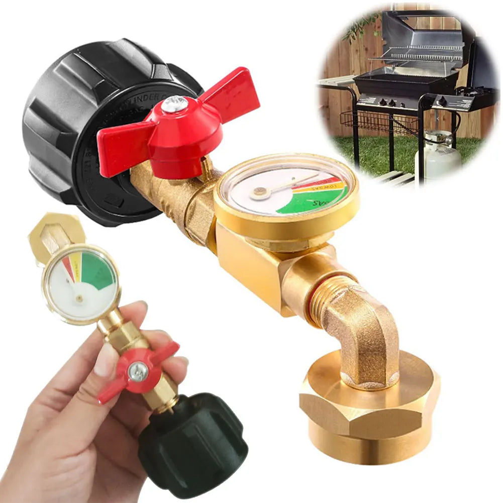QCC1 Propane Refill Elbow Adapter with Valve and Gauge Propane Refill Pressure Adapter for 1 LB Propane Tank To Be Refilled