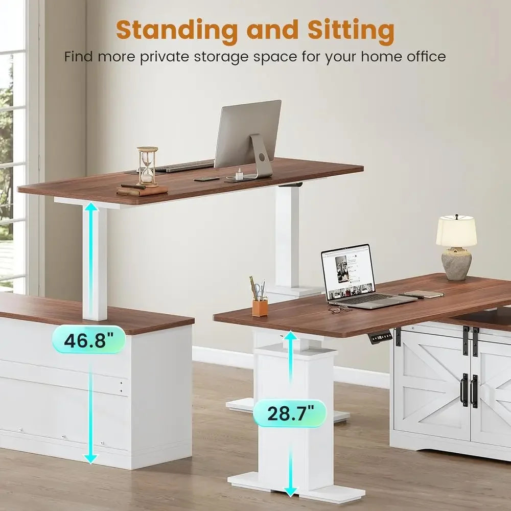 armhouse L Shaped Standing Desk, 55 inch Height Adjustable Desk with Storage Ders, Standing Computer Desks with Power Outlets or