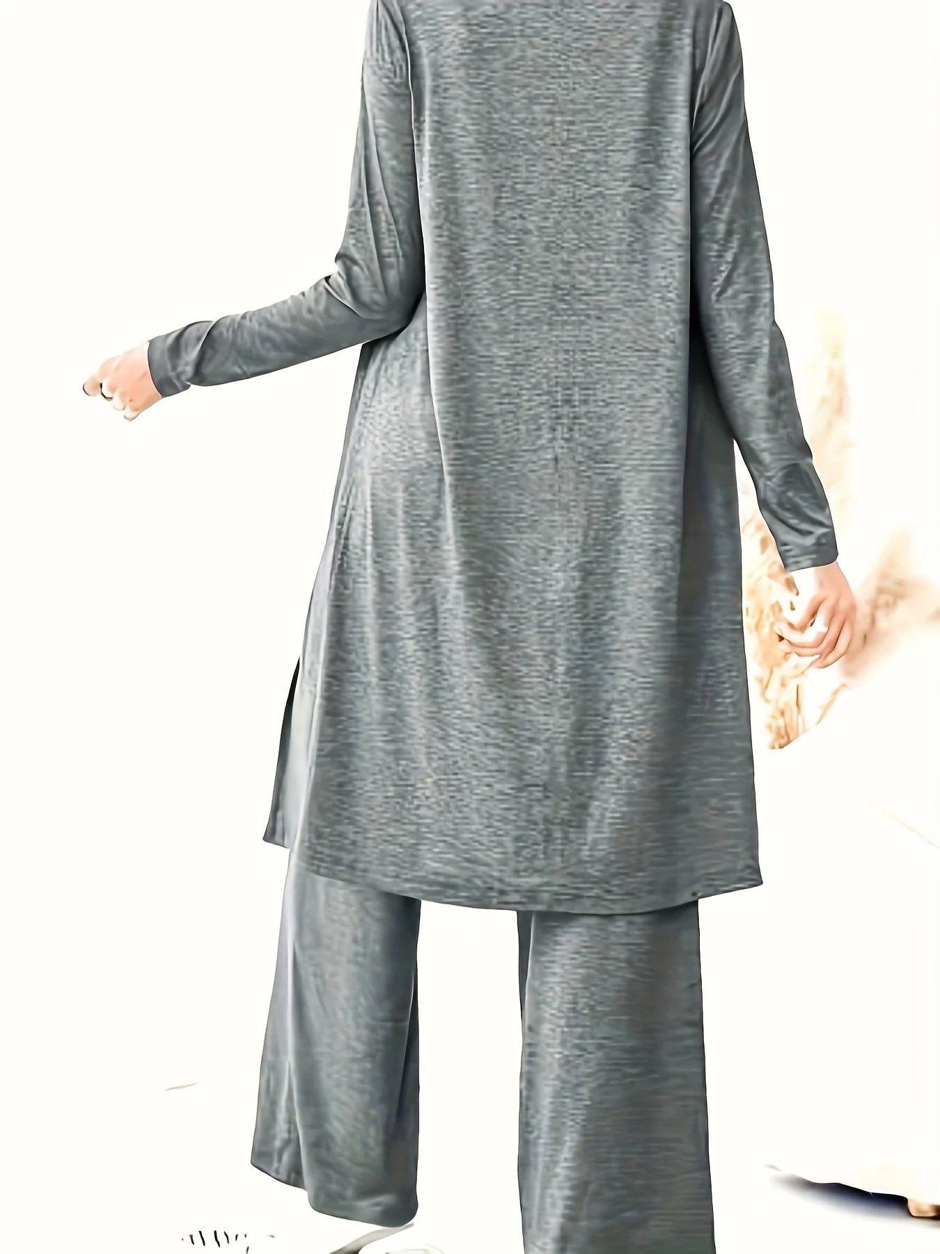 Plus size women's lazy loungewear knit 3-piece set; mixed color textured tank top, long cardigan, high-waisted pocket wide-leg pants loose set