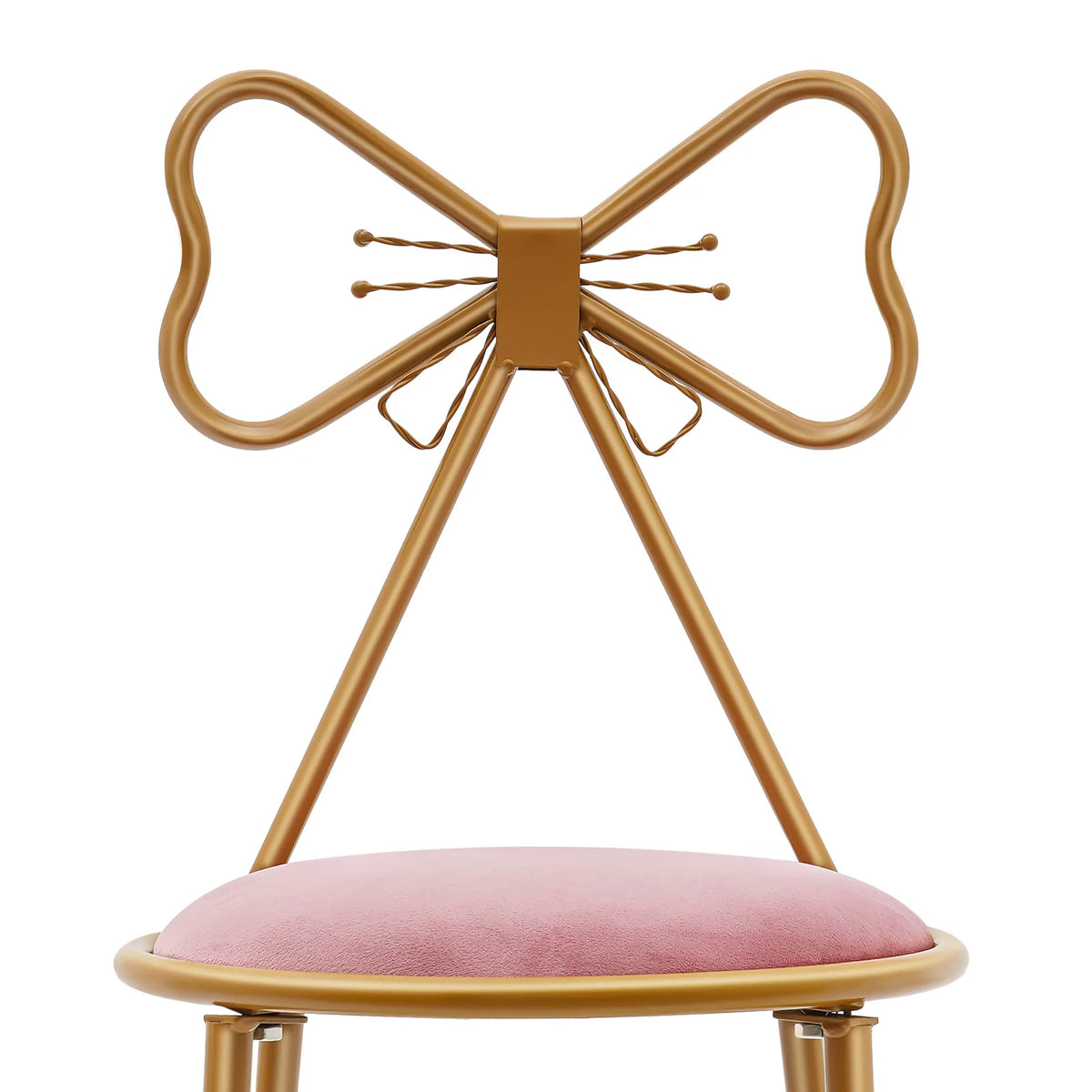 Pink Butterfly Back Flannelette Vanity Stool Makeup Chair for Bedroom Dresser