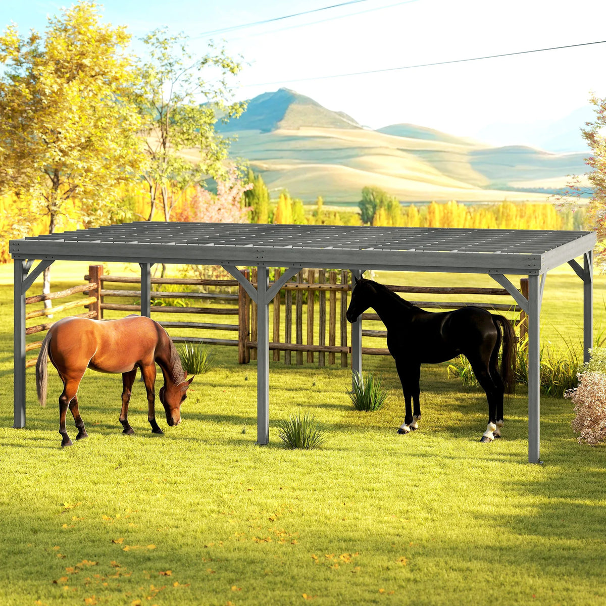 12' x 20' Outdoor Wood Pergola Gazebo with Stable Structure, Gray