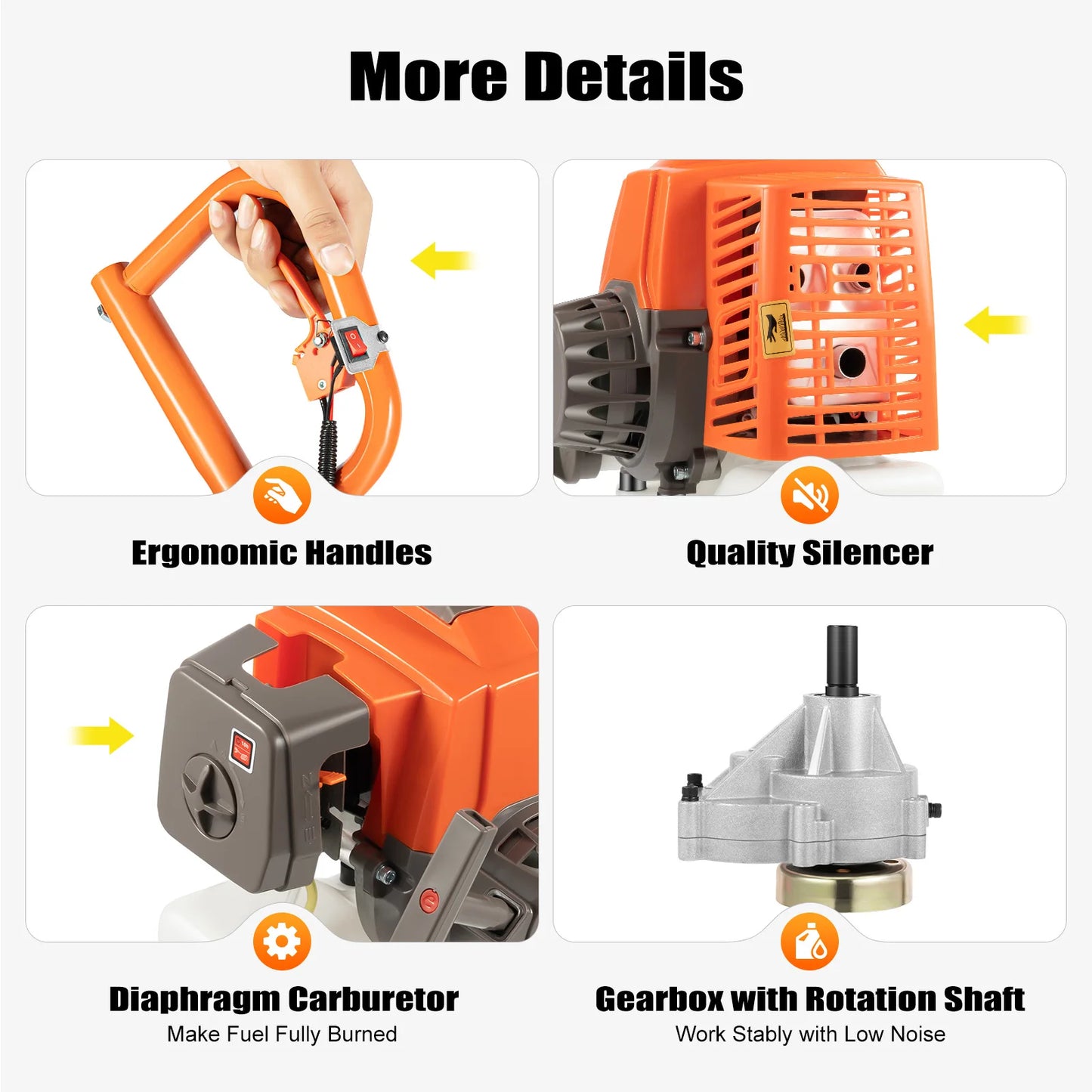 2-Stroke 63CC Post Hole Digger with Earth Auger Drill, 3HP Gas Powered Earth Auger Borer Ground Drill