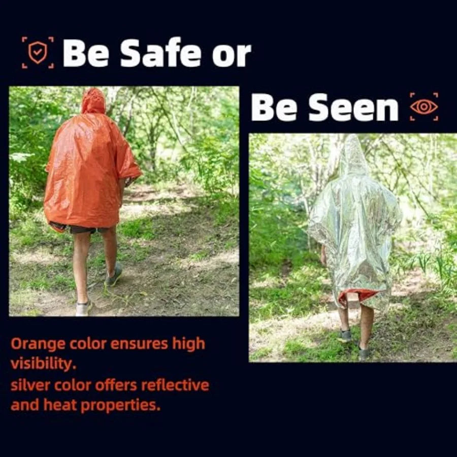 Thickened Emergency Rain Poncho, Thermal Poncho Survival Blankets Reusable Survival Ponchos for Camping, Hiking