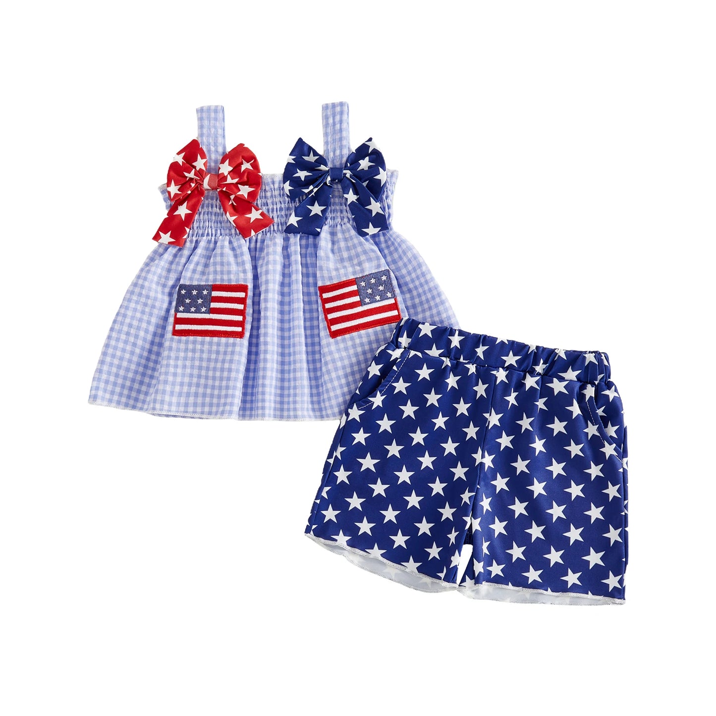 Independence Day Toddler Girl Outfits Sleeveless American Flag Tank Tops Shorts Set Kids Clothing for 4th of July