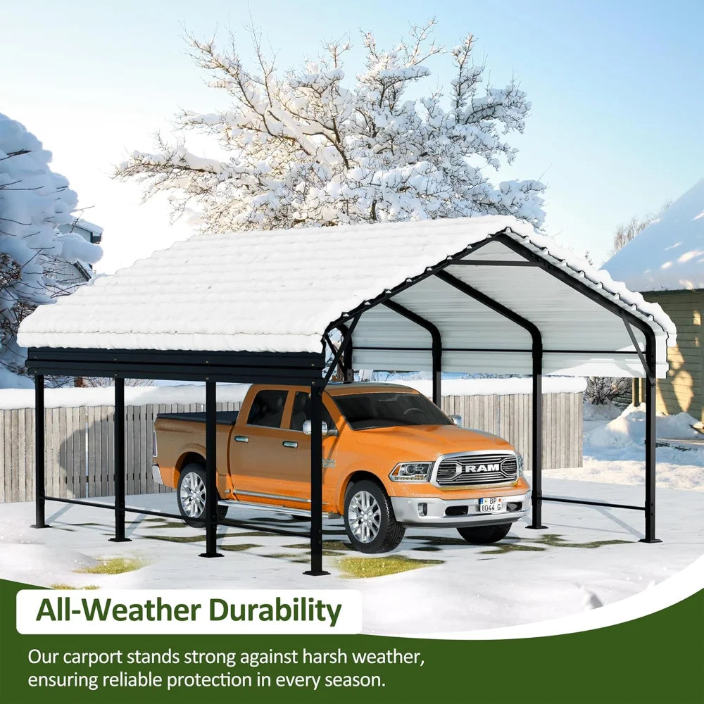 12X15 FT Carport, Heavy Duty Carports Canopys with Galvanized Steel Roof and Frame, Metal Carport Upgraded Extra Large Garage