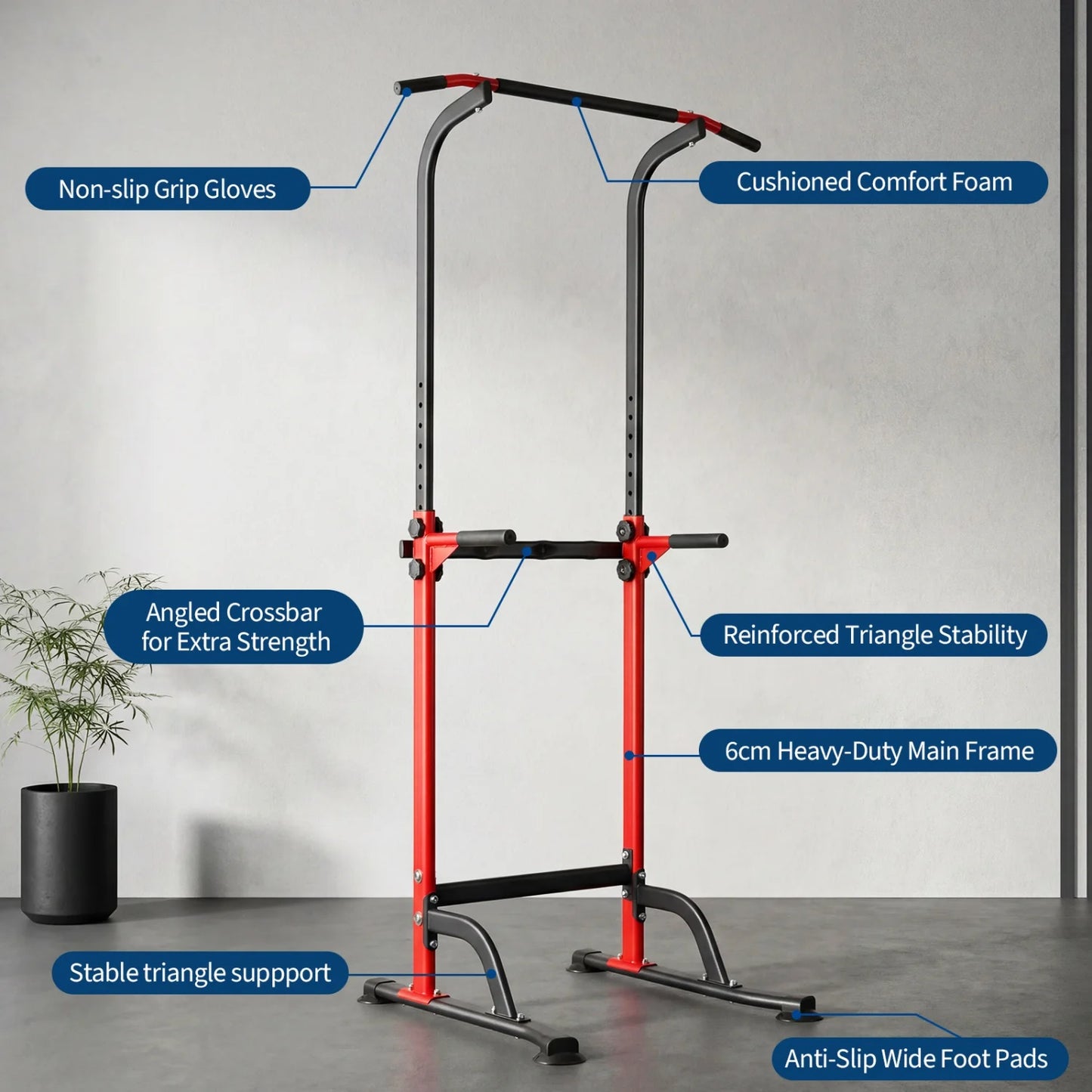 Power Tower Pull Up Dip Station – 10-Level Adjustable Height, 330LBS Capacity, Heavy Duty Steel Frame, Multi-Function Home Gym Strength Training Equipment for Full Body Workout