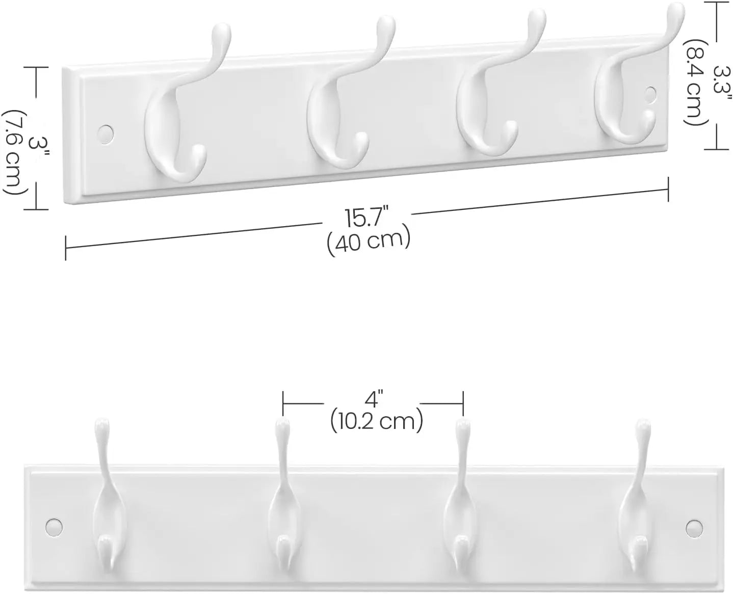 Wall Mounted Coat Rack with 4 Dual Metal Hooks for Entryway Bedroom Living Room Storage White