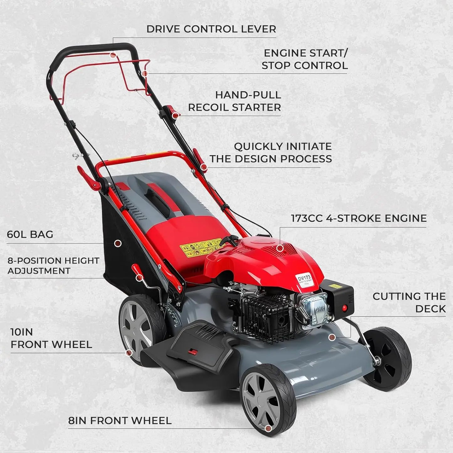 18-Inch Self-Propelled Lawn Mower, 131cc 3-in-1 Gas Lawn Mower with 50L Grass Bag, Mulch, Bag and Side-Discharge,Customized