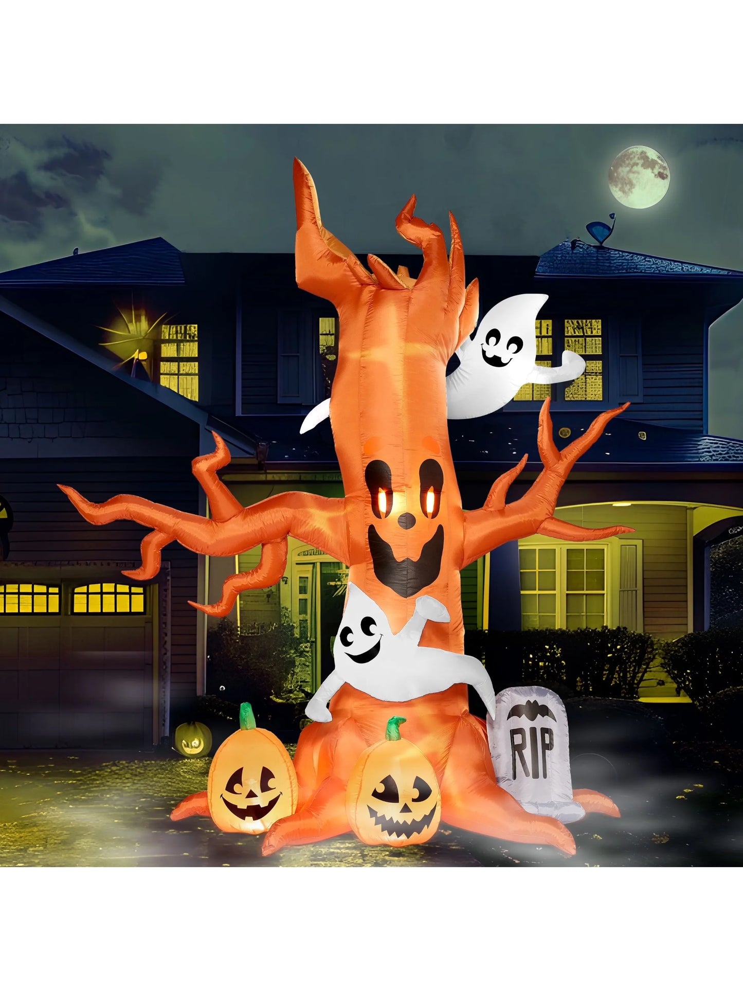 8 FT Tall Scary Tree  Halloween Inflatable Halloween Tree with Ghost and Build-in LEDs Blow up Yard Halloween Inflatables