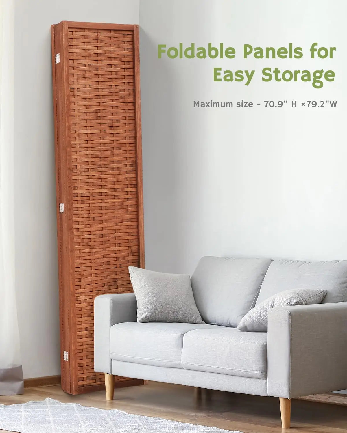 6ft Folding Privacy Screens 4-Panel Freestanding Room Dividers, Reddish Brown, 70.9" H x 79.9" W, Customized