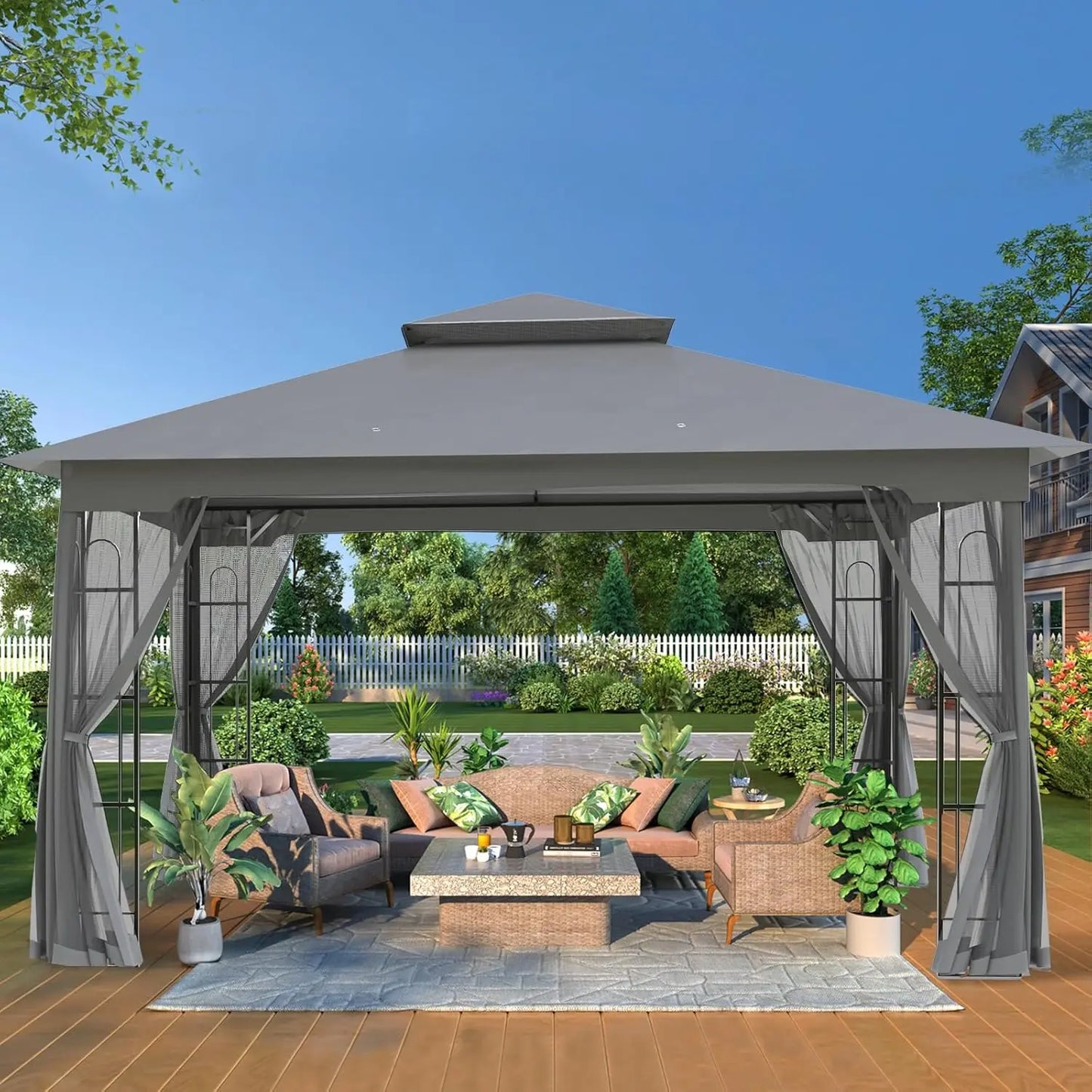 Customized Patio Gazebo Tent, Comfortable Soft Fabric Top With Complete Netting Ideal For Outdoor Rest & Entertainment