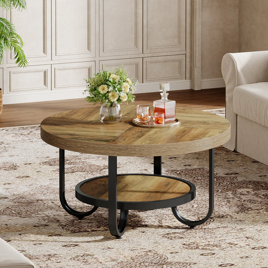 Tribesigns Round Coffee Table for Living Room, 2-Tier Center Table with Storage Shelf, 31.1-Inch Industrial Cocktail Tea Table w