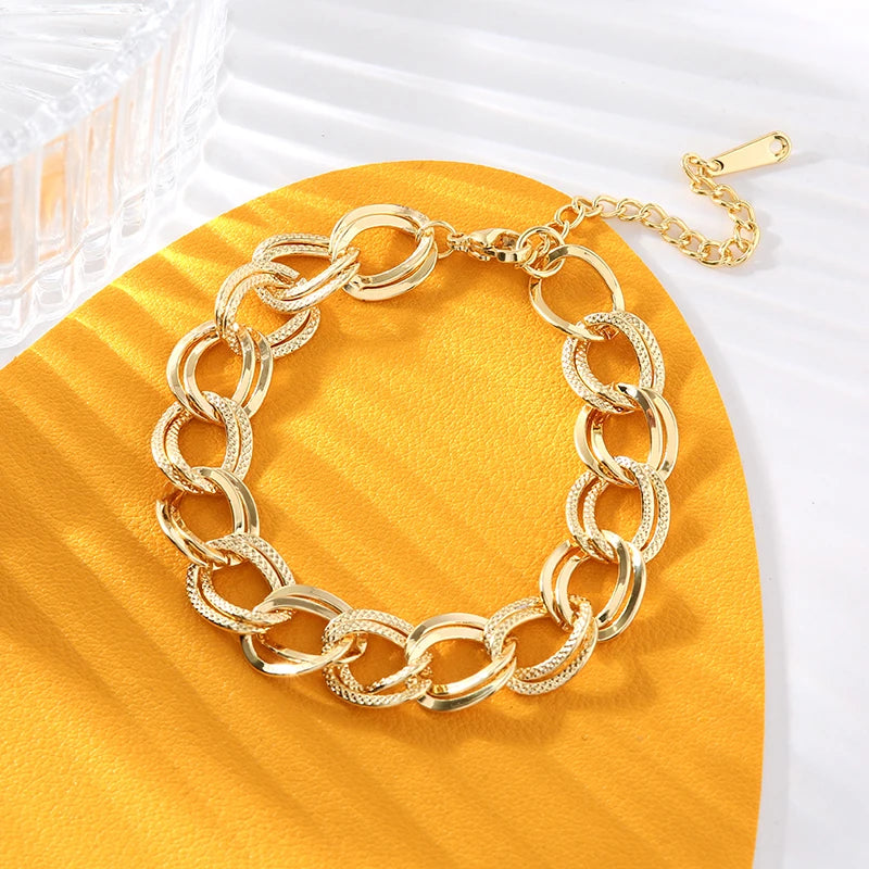 EILIECK 316L Stainless Steel 18K Gold Plated Double Link Chain Necklace Bracelet Set Charm Fashion Women Waterproof Jewelry Gift