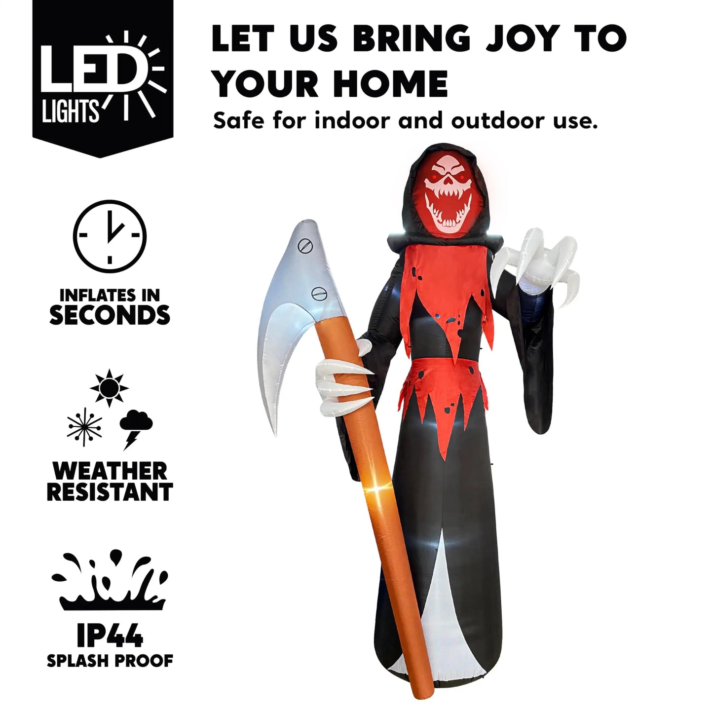 12 FT Tall Halloween Giant Grim Reaper Inflatable with Built-in LEDs Grim Reaper with Scythe for Halloween Decorations Outdoor Gift