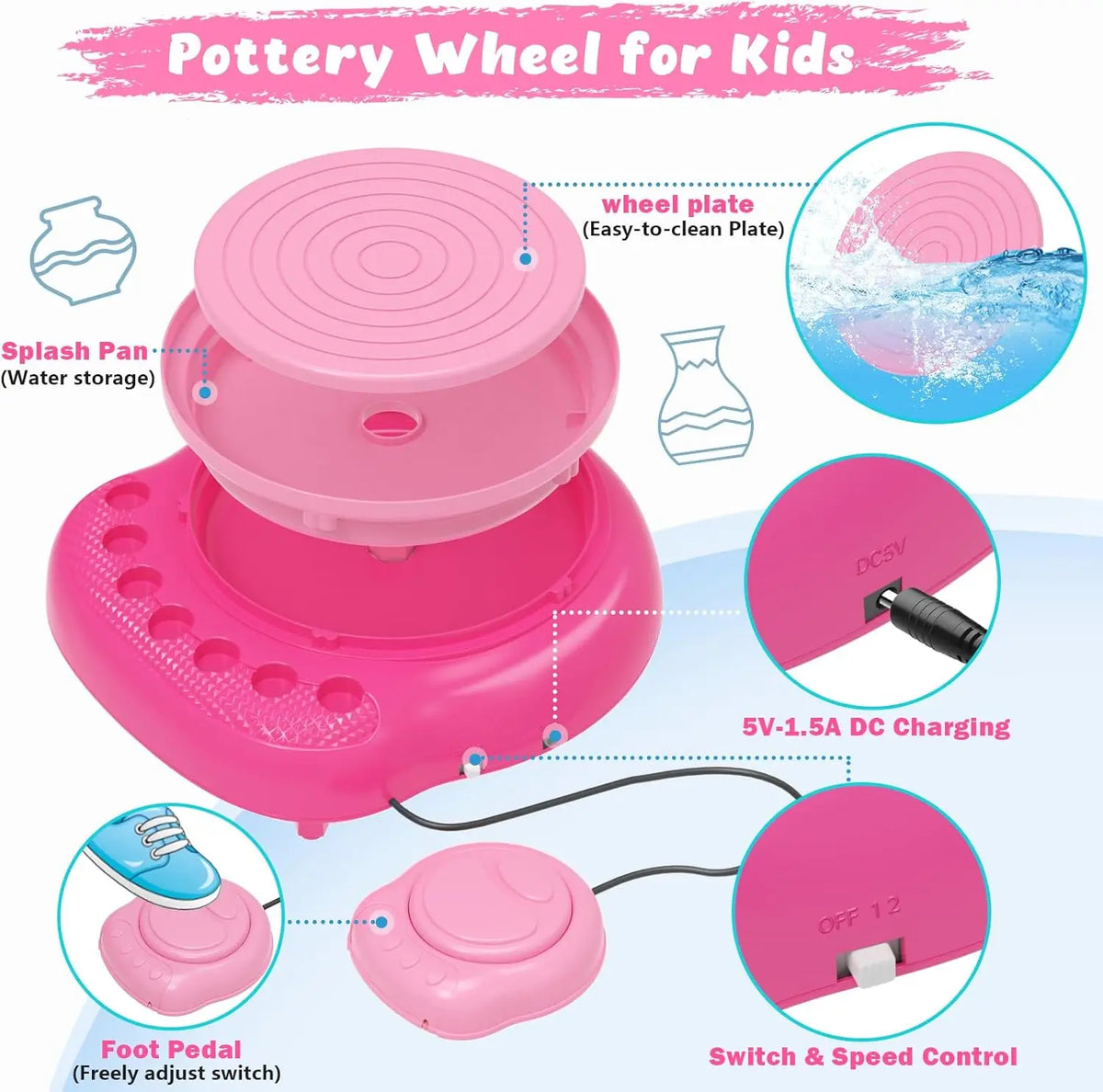 Hotfree Pottery Wheel for Kids with Clay Kit - Arts and Crafts for Kids Ages 6-8 8-12, Complete Pottery Kit with Air Dry Clay and Painting Tools, Easter Christmas Birthday Gift for Boys Girls