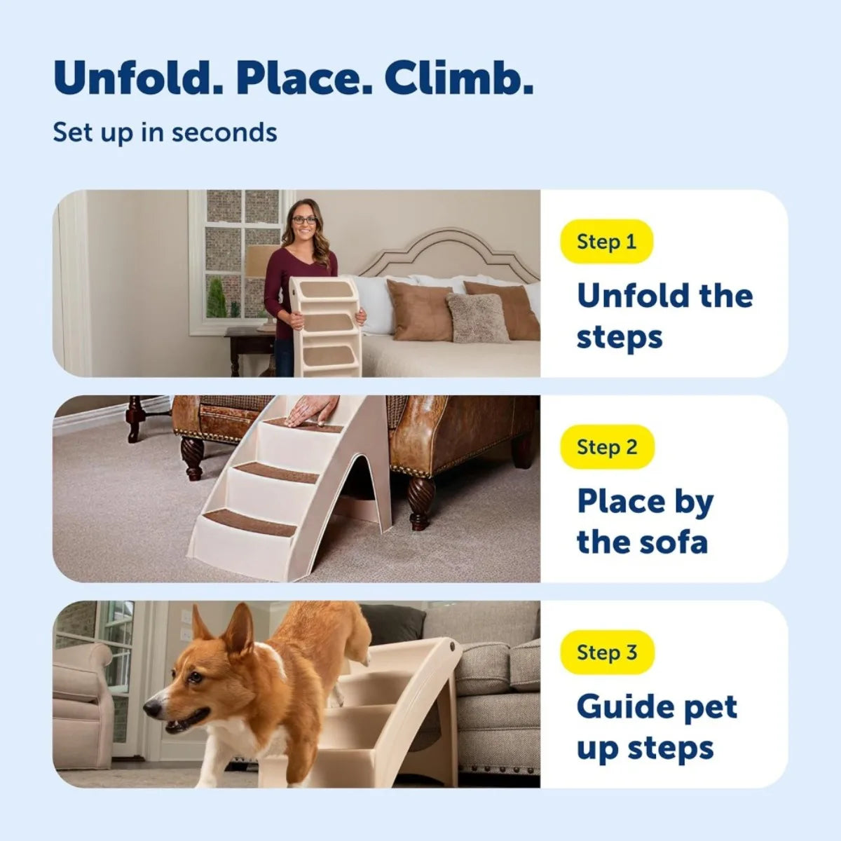 Foldable Dog Steps 20 Inch for Bed Couch Car Indoor Outdoor Use Portable Pet Stairs