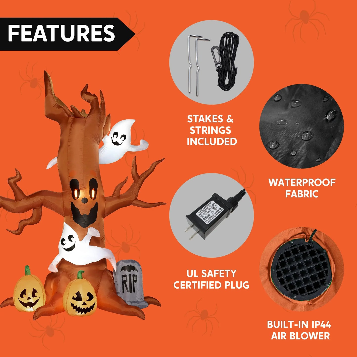 8 FT Tall Scary Tree  Halloween Inflatable Halloween Tree with Ghost and Build-in LEDs Blow up Yard Halloween Inflatables