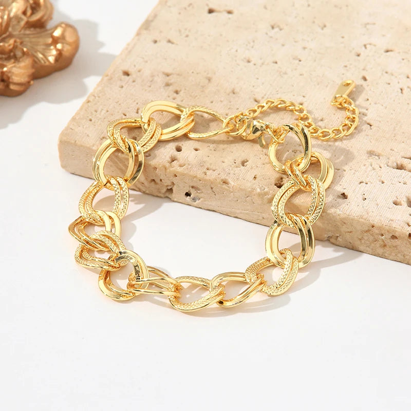EILIECK 316L Stainless Steel 18K Gold Plated Double Link Chain Necklace Bracelet Set Charm Fashion Women Waterproof Jewelry Gift