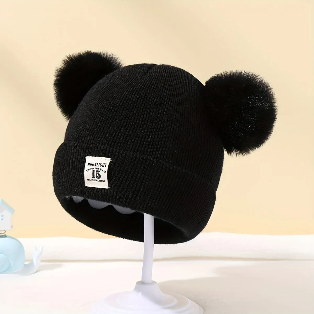 Solid Color Wool Knitted Baby Hat Newborn Baby Hat Cute Winter Hat with Pom-Pom Children's Boys and Girls Warm Knit Hat