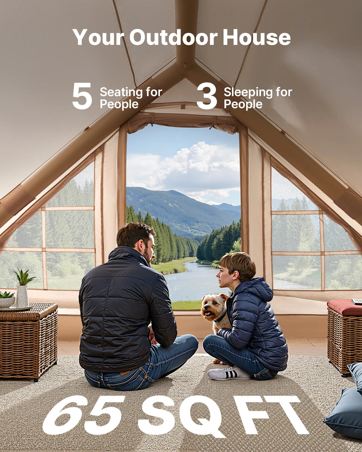 SucceBuy Inflatable Tents for Camping Easy Setup Blow up Tent with Hand Pump 300D Oxford Tent with Stove Jack Storage Bag Includ