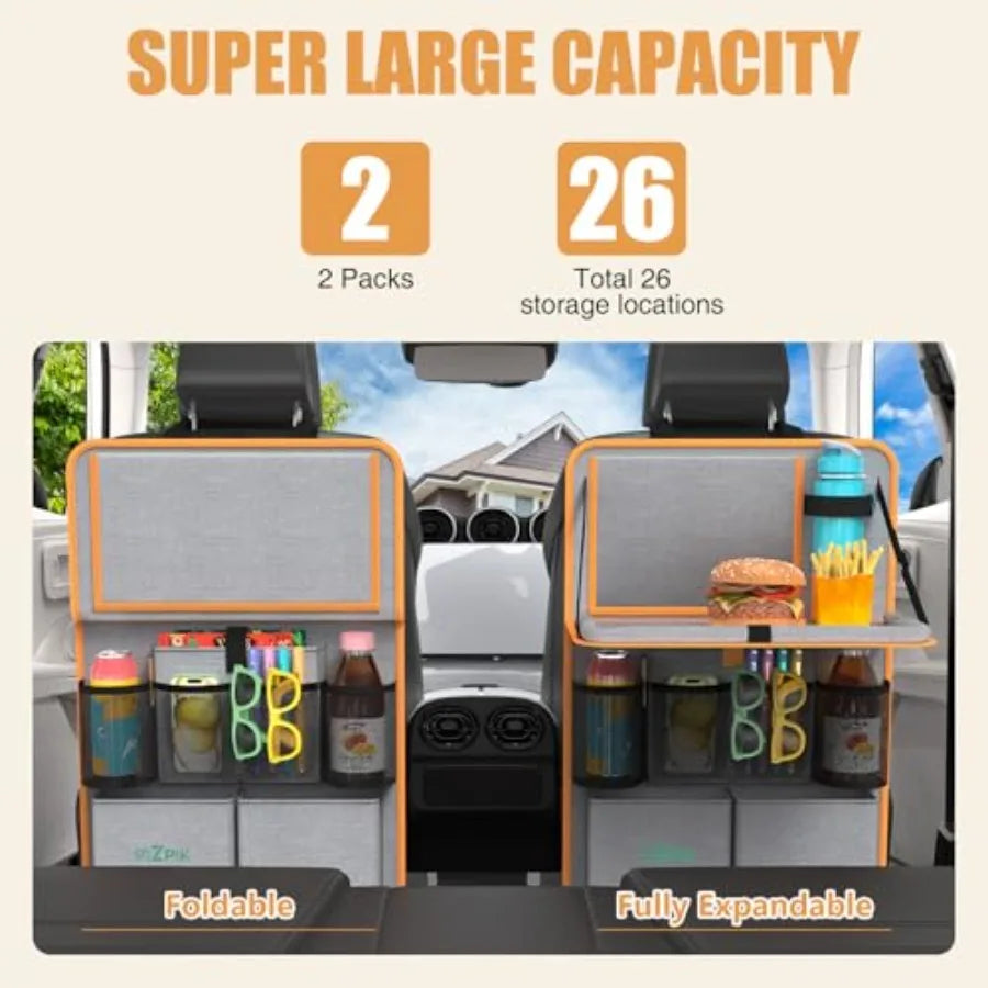 Car Backseat Organizer with Tablet Holder, 11 Storage Pockets with Foldable Food Tray, Protector Kick Mats for,Travel Accessori