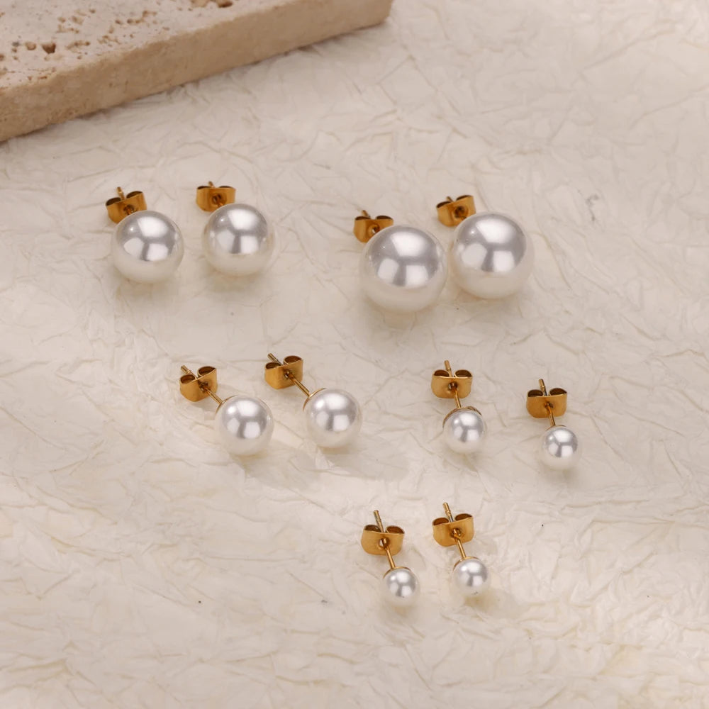 Pearl Stud Earrings for Women Stainless Steel Earrings 2024 Trend Aesthetic Piercing Ear Jewelry Couple Gift Freeshipping aretes