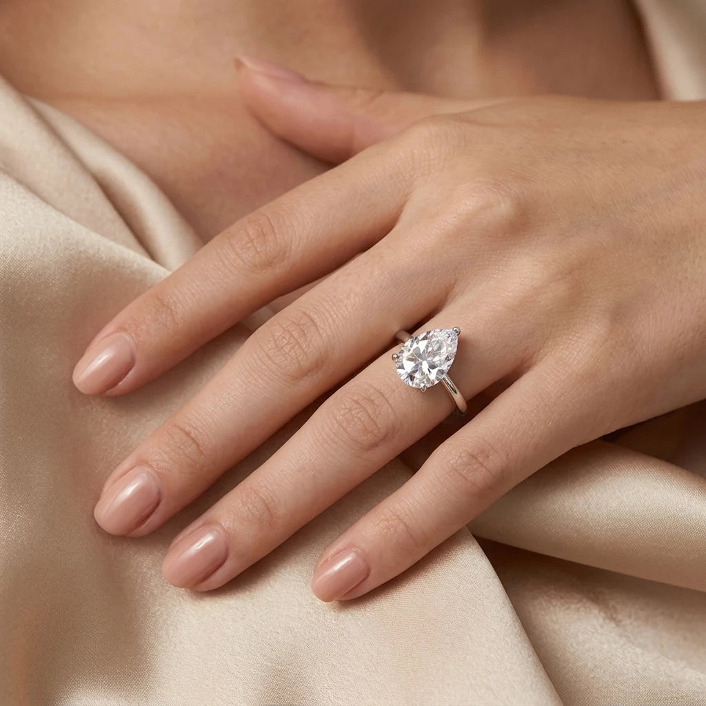 Pear Moissanite Ring, 925 Silver, D Color VVS1, 8x12mm, 3 Prong Engagement, Women's Light Luxury, Cert Quality
