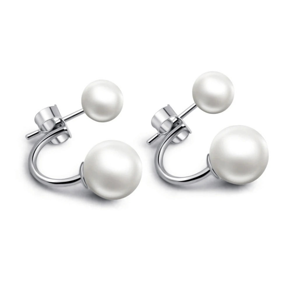 Fashionable Earrings Double Side Earring Crystal Ball Stud Earrings Women Pearl Earrings Ear Accessories Ear Drop Jewelry 1 Pair