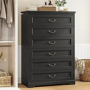 Farmhouse 6 Drawers Dresser for Bedroom,51.2" Tall Rustic Wood Chest of Drawers,Large Storage Chest with Vintage Metal Handles,
