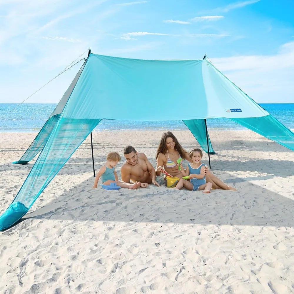 Large Portable Beach Shade 15X10ft Easy Setup UPF50 Plus Ultra Stable Wing Canopy