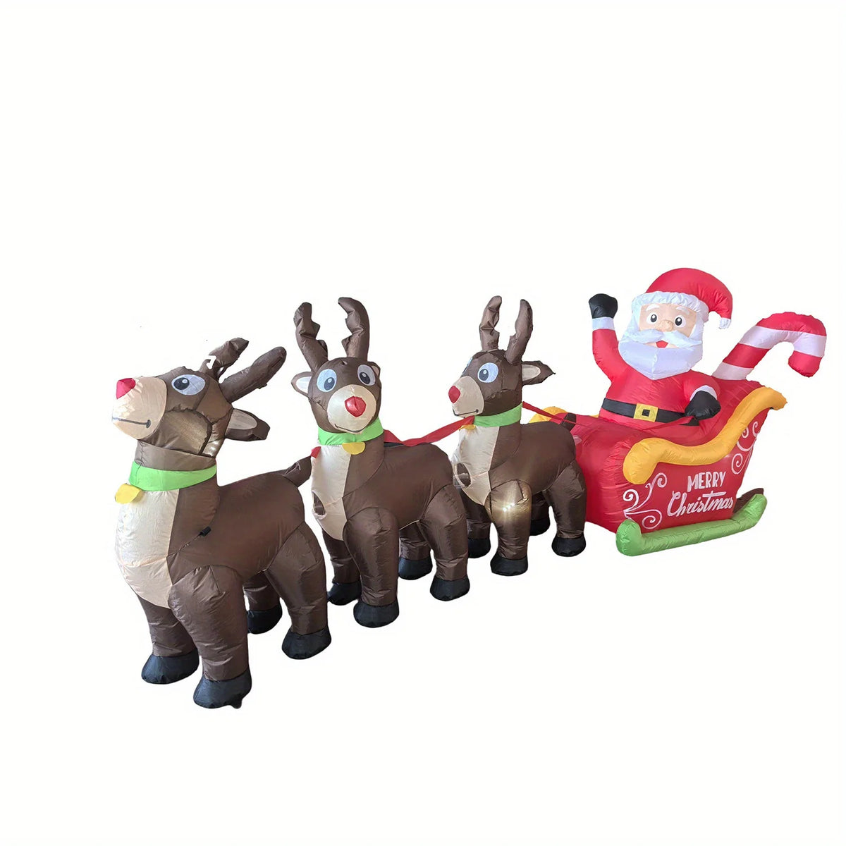 2026 New 9.8FT Christmas Big Inflatable Santa Sleigh with 3 Reindeer LED Blow Up Outdoor Yard Decor for Garden Lawn Holiday Party lovely Santa Claus LED Lighted