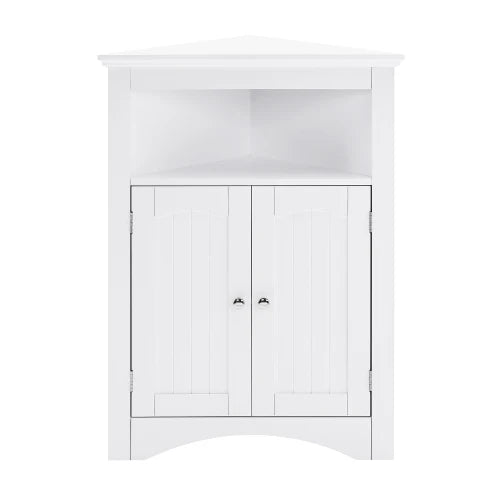 Freestanding Corner Storage Cabinet with Doors and Shelves for Bathroom and Kitchen