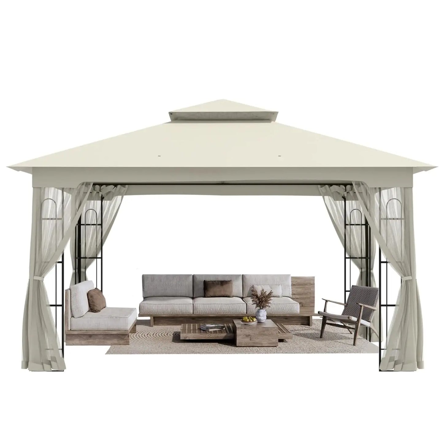 Customized Patio Gazebo Tent, Comfortable Soft Fabric Top With Complete Netting Ideal For Outdoor Rest & Entertainment