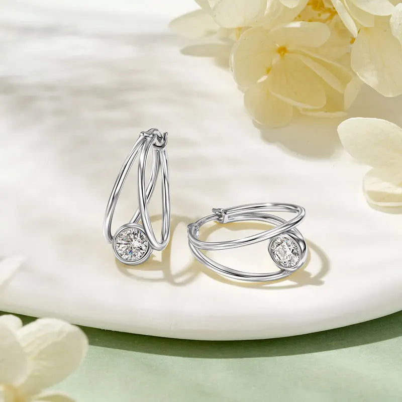 OXTAO Certified D Color Moissanite Split Hoop Huggie Earrings Real 925 Sterling Silver Versatile Dangle Earrings Female Jewelry