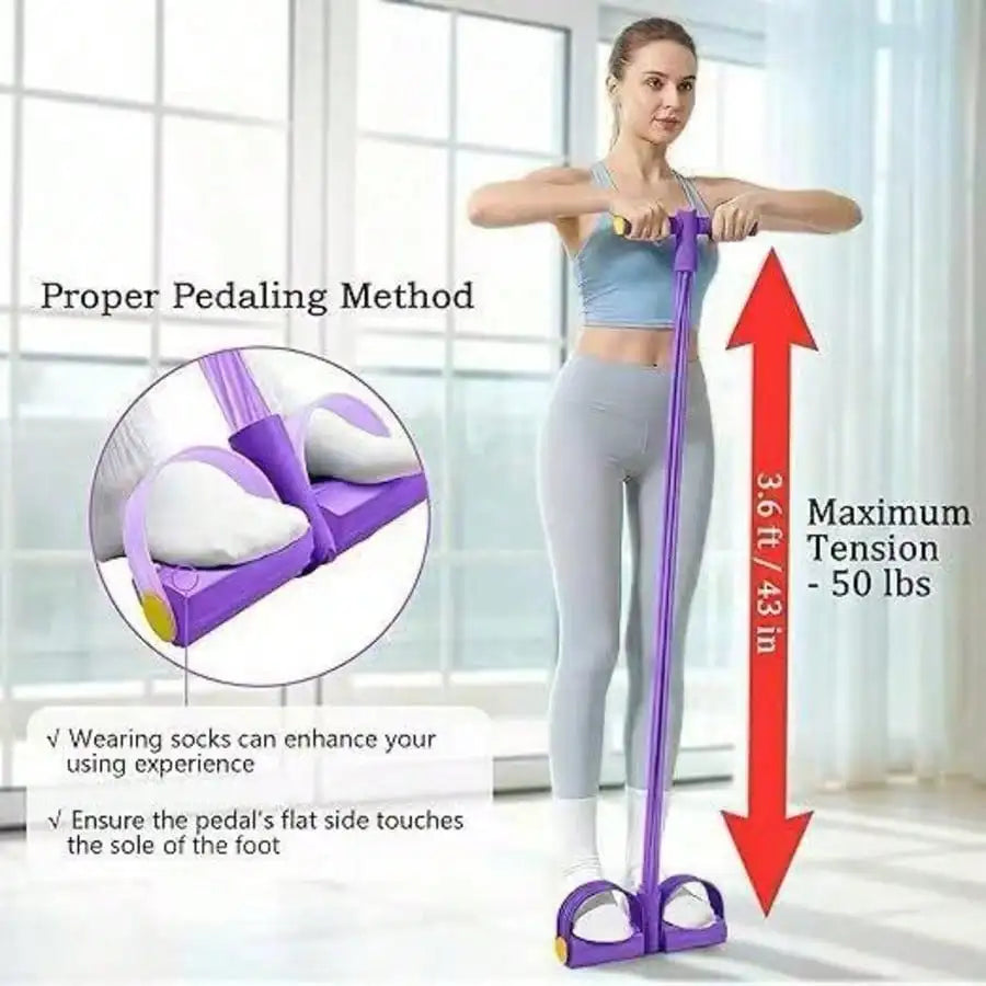 4 Tubes Pedal Resistance Bands, Heavy Duty Leg Hip Booty Trainer, Portable Home Gym Pilates Fitness Equipment For Women Full Body Workout