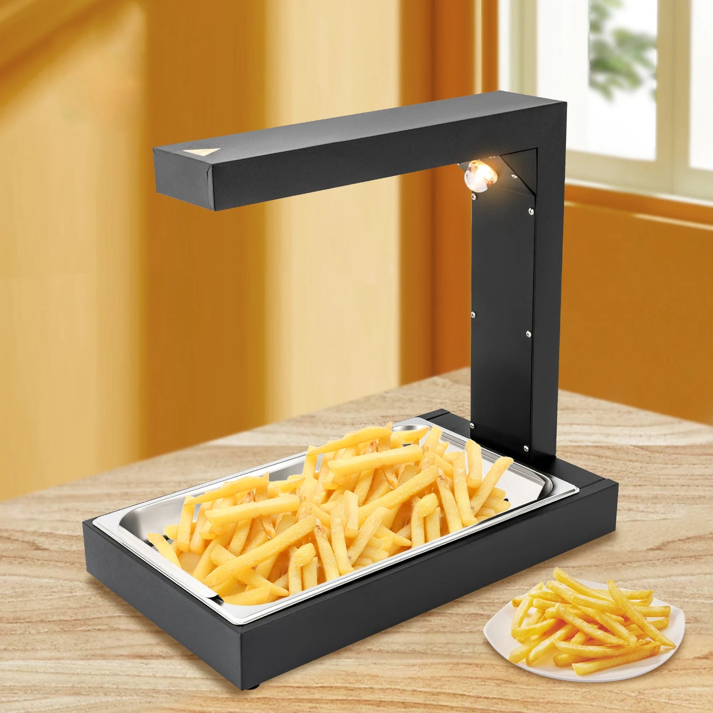 Commercial Heat Lamp/Food Warmer,Free-Standing Warming Dump Station Countertop Food Warmer for Chips Churros Fried Food (Black)