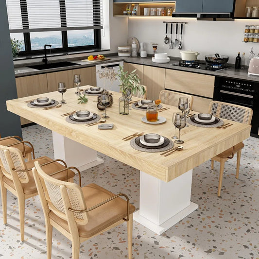 Large 78.7" L Dining Table for 8-10 People, Modern Wood Rectangular Kitchen Table Dinner Table with Pedestal Legs for Dining Ro