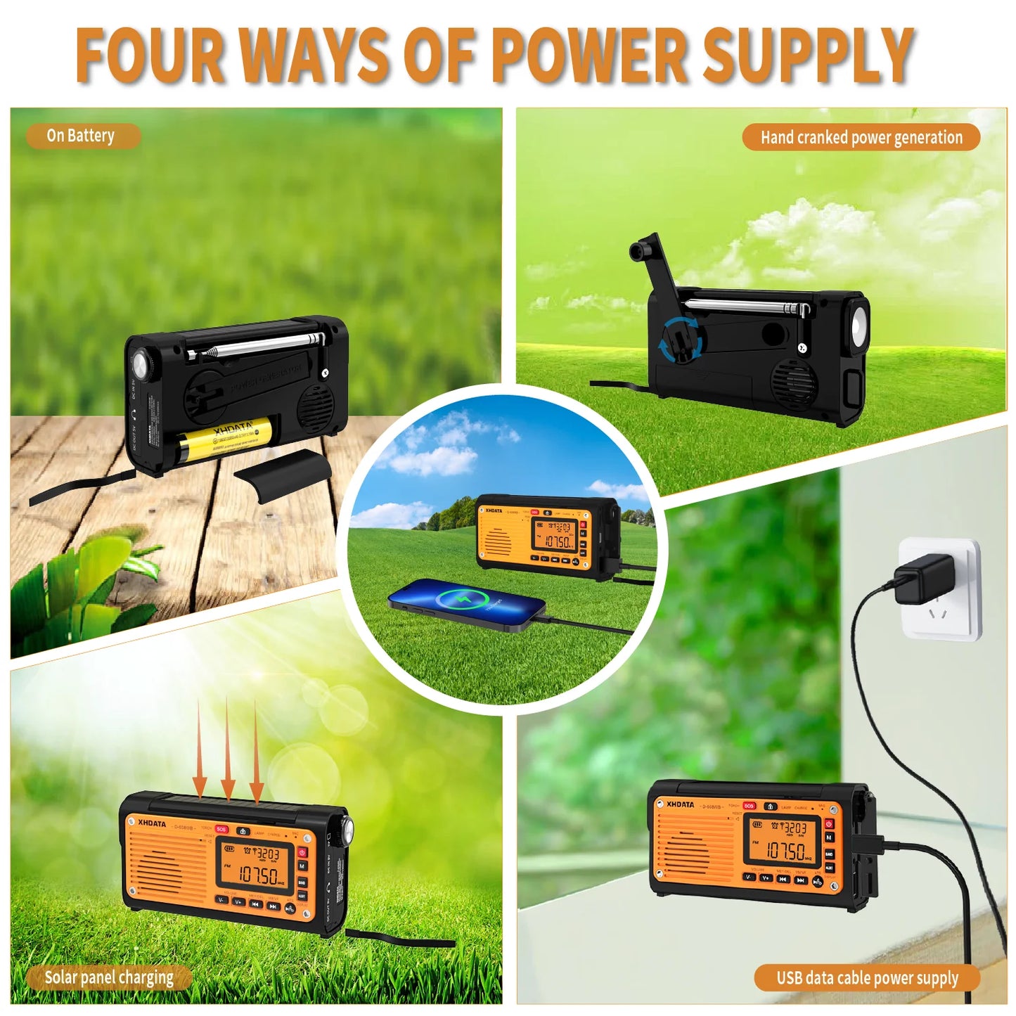 XHDATA D-608WB Emergency Crank Weather Radio FM/AM/SW/NOAA Alert Portable Radio with Phone Charger, Bluetooth, Battery Operated