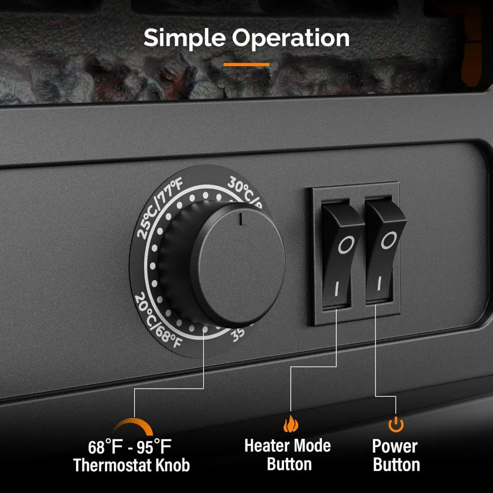 ROVSUN 20 H Electric Fireplace Stove Space Heater, 1400W Portable Freestanding with Thermostat, Realistic Flame Logs, Overheat &