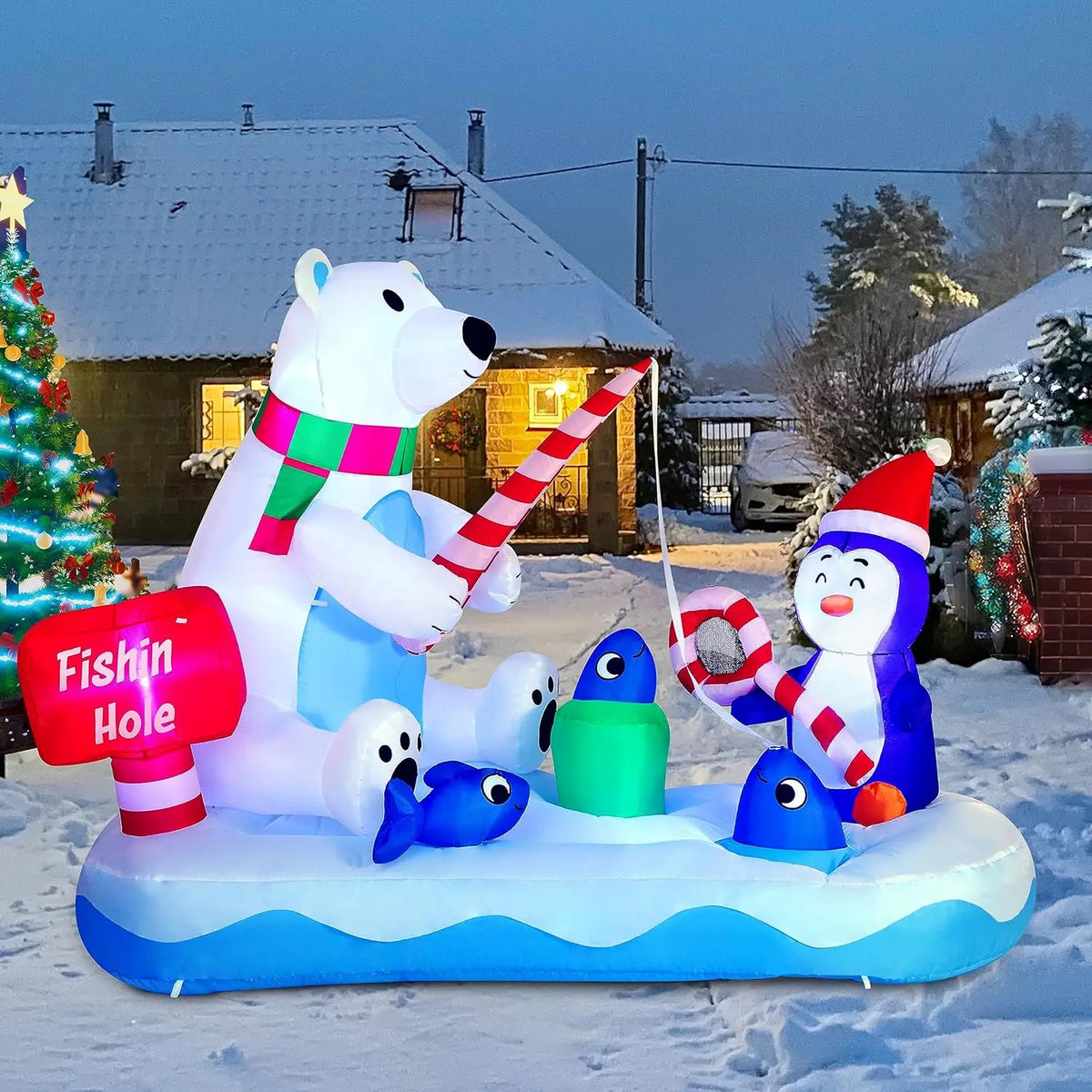 6 FT Long Christmas Inflatable Penguin & Polar Bear Decoration,Blow Up Yard Decoration for Christmas Party Decorations