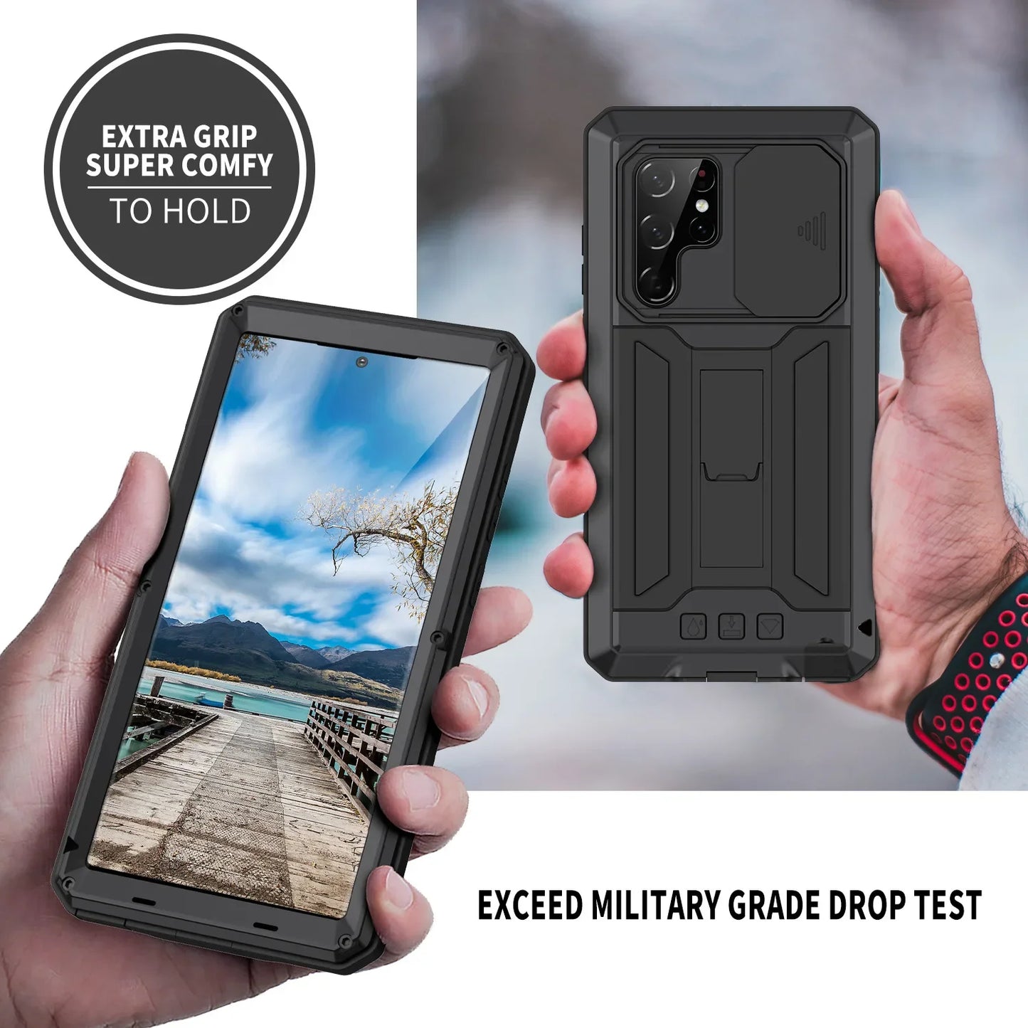 Military Grade Full-Body Rugged for Samsung Galaxy S24 S23 S22 Ultra Plus Case Built-in Kickstand Slide Camera Protective Cover