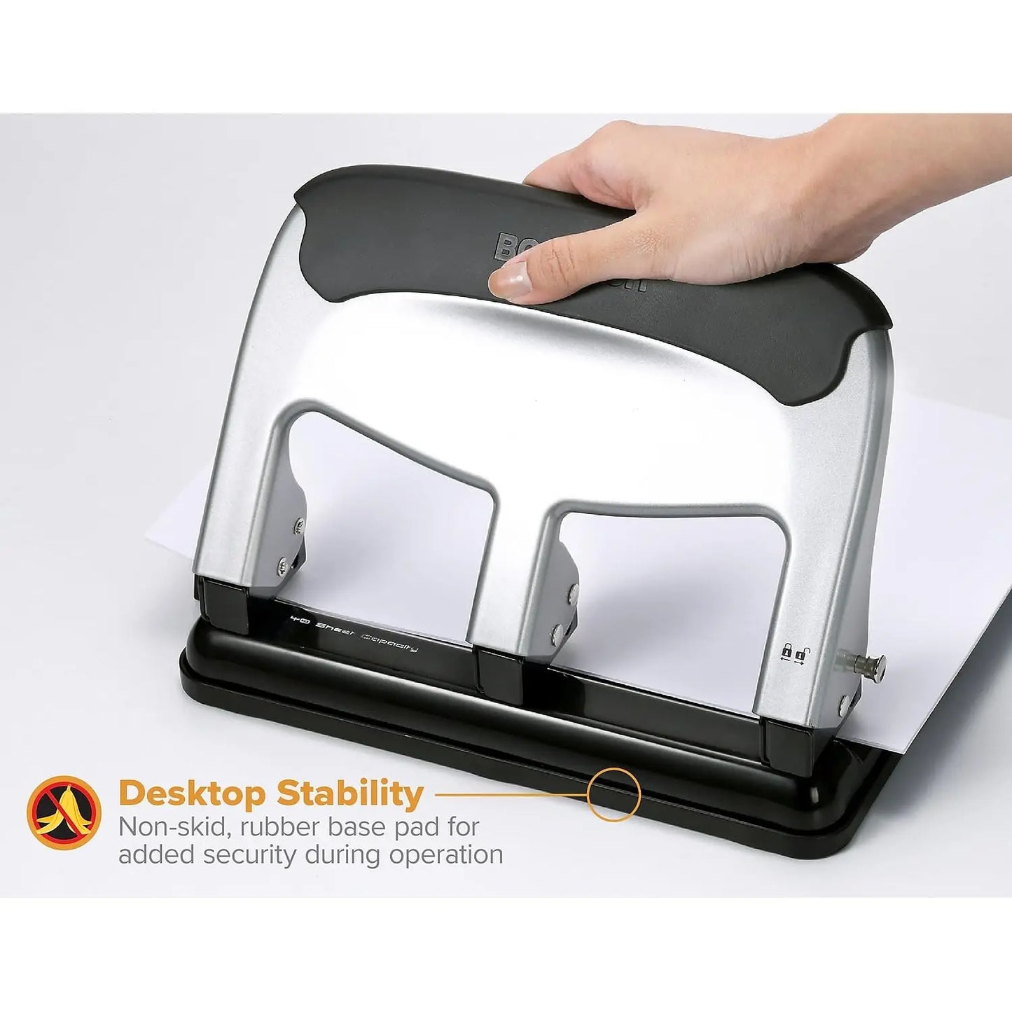 Heavy Duty 3-Hole Punch, 40-Sheet Capacity, One-Touch Reduced Force, Sleek Silver Design