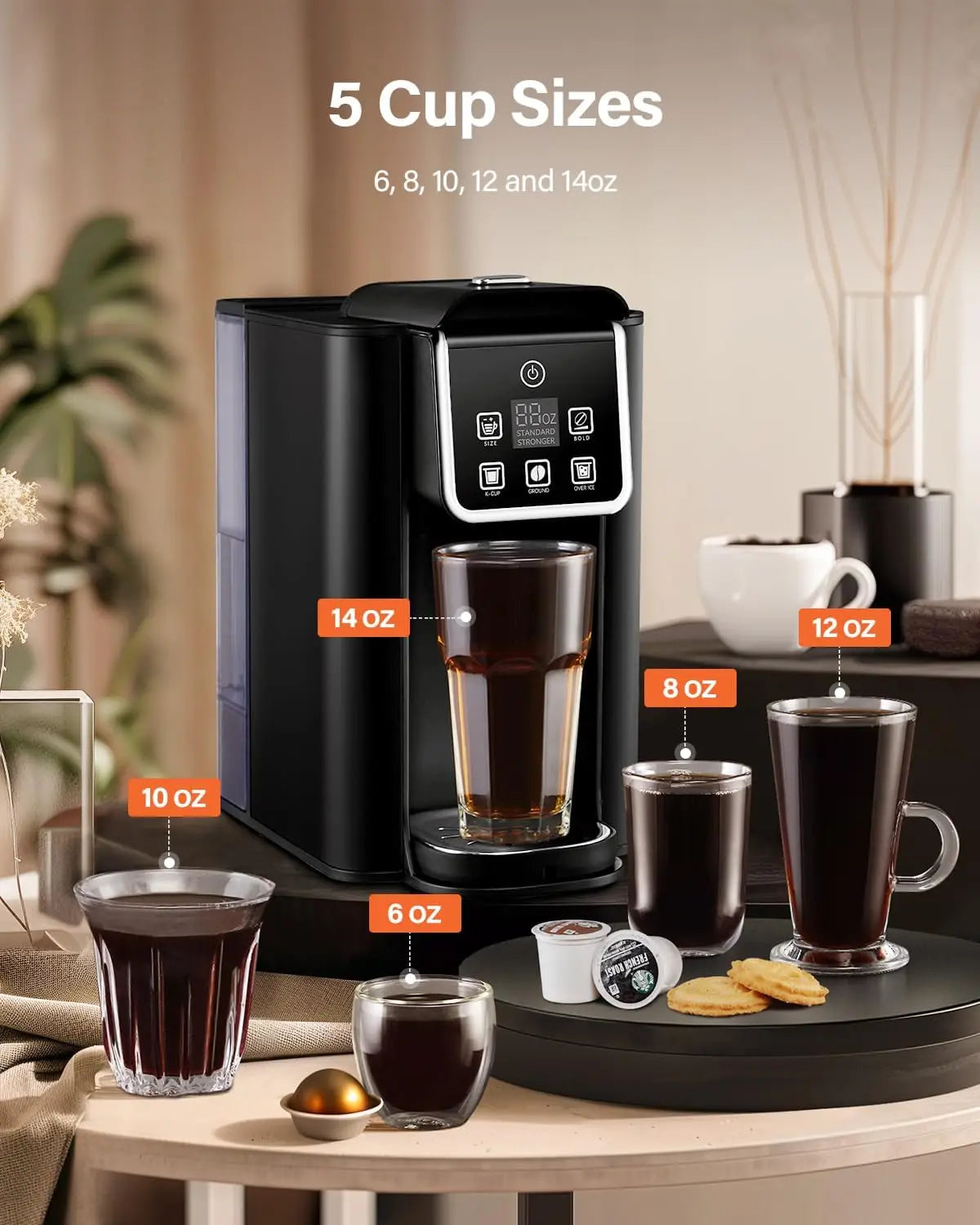Single Serve Coffee Maker 2.0, Hot and Iced Coffee Machine for K Cup Pods & Ground Coffee, 6 to 14 oz Brew Sizes, 50 oz Removabl