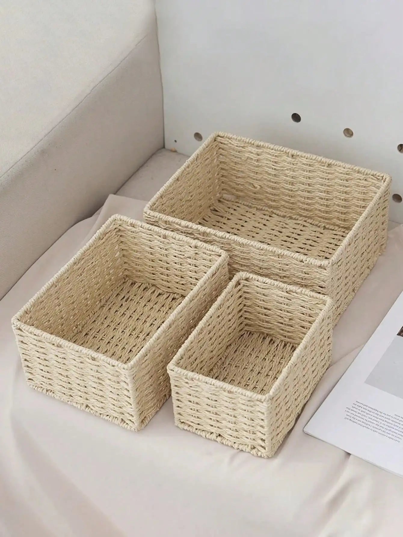 1pc/3pcs Desktop Storage Box, Handmade Rattan Woven Organizer Tray For Cosmetics, Keys, Snacks, Home Living Room, Bedroom, Study, Office, S/M/L Sizes Available,For Back To School