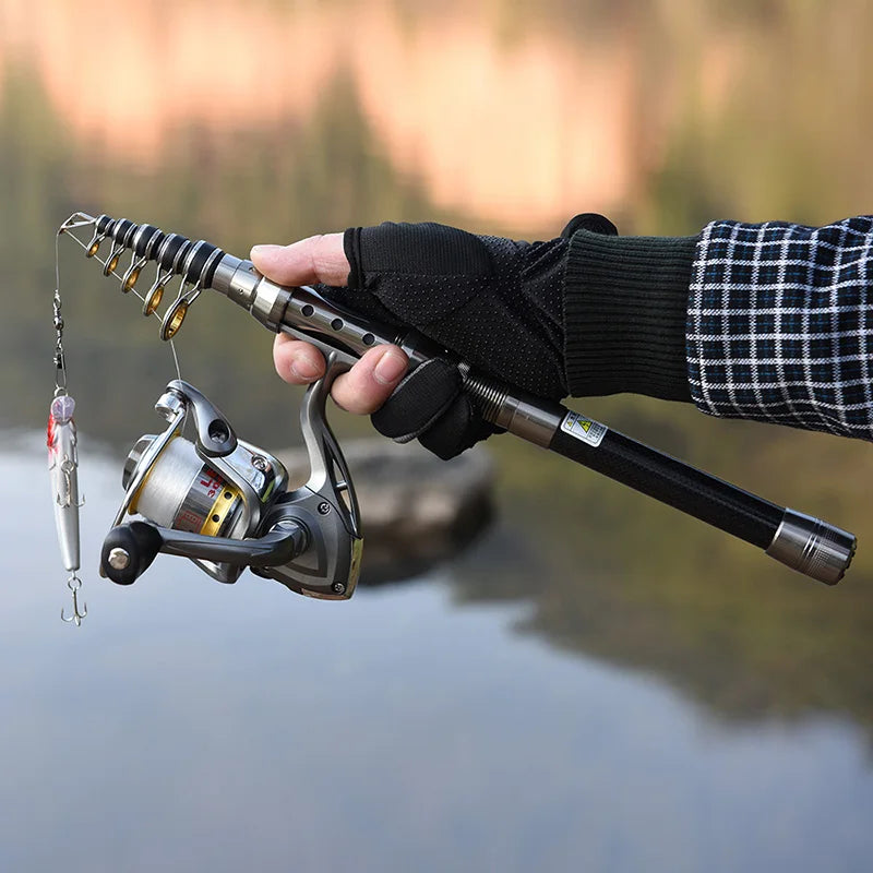 2.4m Carbon Fiber Fishing Rod And Reel Combo Ultralight Lasting Travel Telescopic Fishing Pole Spinning Reel Kit, 100-meter Line