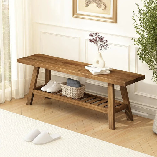 Rustic Farmhouse-Style Solid Wood Bench with Storage, 43.3 Narrow Entryway Furniture for Hallway, Kitchen, and Bedroom