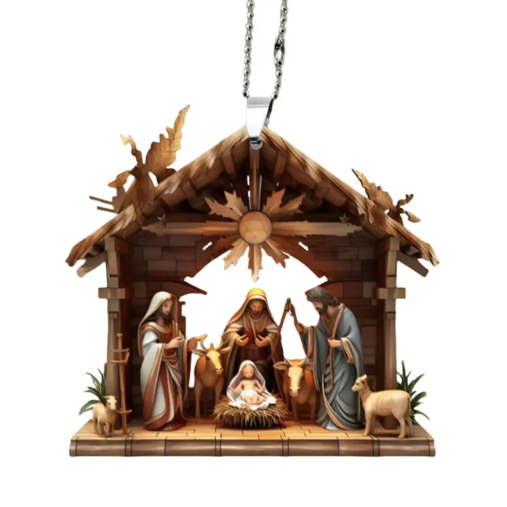 Nativity Scene Hanging Ornaments The Birth Of Jesus Decor Double Sided Car Rearview Mirror Pendants for Car Interior Decor